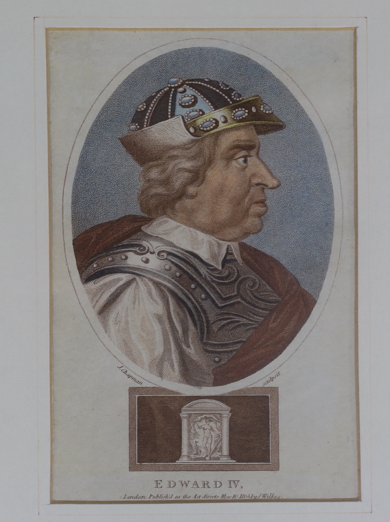 After John Chapman (act. 1792-1823), set of 25 18th/19th century coloured engravings, publ. by J Wilkes, including Edward VI, Francis II of France and Otho I Emperor of Germany, each 15 x 9cm